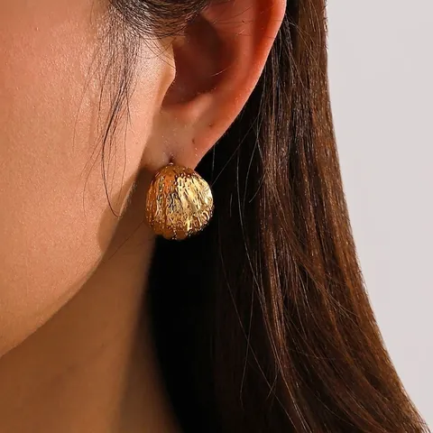 Pendientes De Aro Gruesos En Forma De C De Acero Inoxidable Chapado En Oro De 18K Textura Martillada Diseño Único Para Mujer