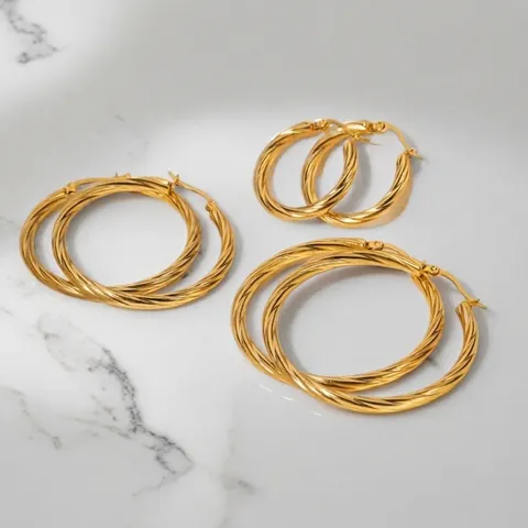 Hoop-Ohrringe 18K Vergoldet Edelstahl Gedrehtes Kabelmuster Seiltextur Modeschmuck Für Damen