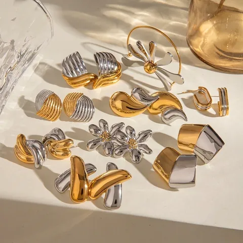 Orecchini Geometrici In Acciaio Inossidabile Bicolore Oro Argento Per Donna Moderni Forma X Ipoallergenici