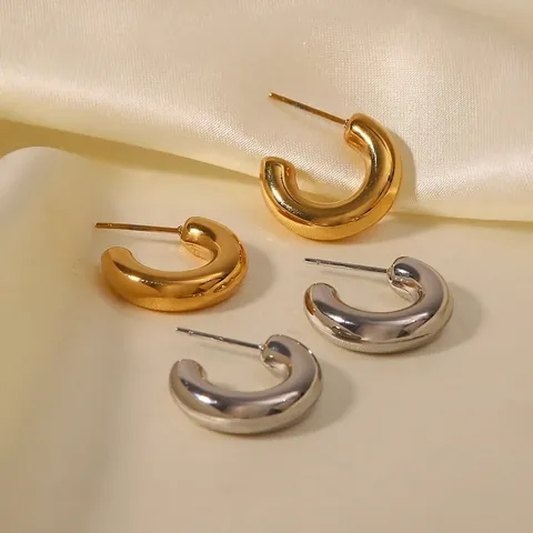Orecchini A Cerchio A Forma Di C In Acciaio Inossidabile Placcato Oro Sotto Vuoto Tubo Spesso Cavo Gioielli Di Moda Geometrici Minimalisti Per Donna