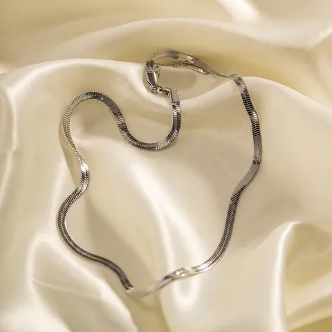 Collar Minimalista de Acero Inoxidable con Cadena de Hueso de Serpiente Plana para Mujer Color Plata Gargantilla de Moda Joyería Regalo