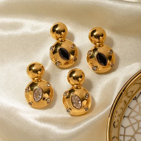 Minimalistische Roestvrijstalen Dubbele Bal Oorbellen Vintage Luxe Vergulde Strass Geometrische Oorknopjes Voor Vrouwen Sieraden