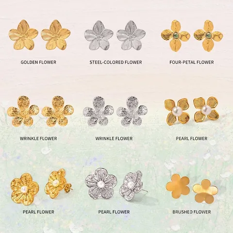 Boucles D'oreilles Puces Fleurs Acier Inoxydable Plaqué Or 18 Carats Marguerite Künstliche Perle Bijoux Vintage Pour Femmes