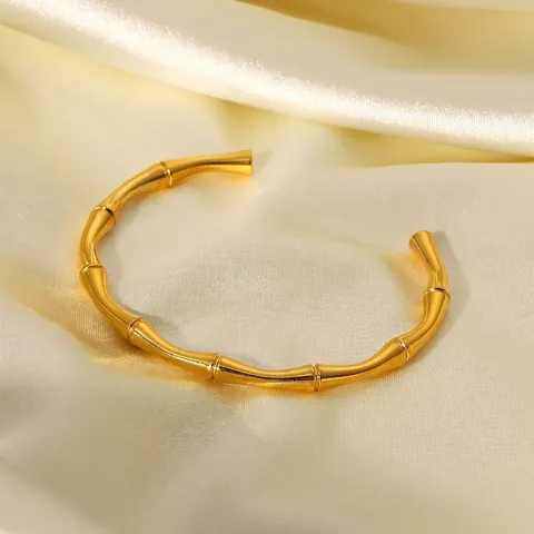 Bambus Gelenk Manschette Armband Edelstahl 18K Vergoldet Offener Armreif Vintage Mode Schmuck Für Damen