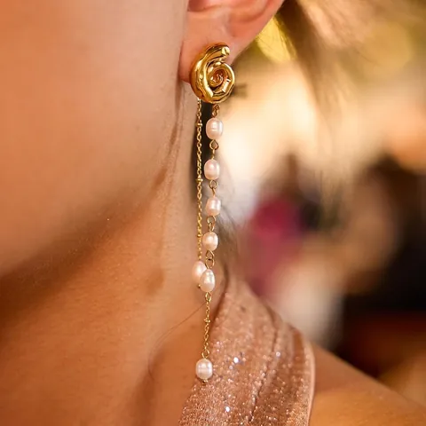 Long Tassel Artificial Pearl Earrings Stainless Steel Gold Plated Spiral Artificial Baroque Pearl Elegant Vintage Jewelry For Women