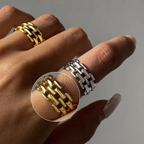 Edelstahl Ring Uhrenarmband Design Hohl Kettenglied Geometrisch Vintage Industrial Fashion Schmuck Für Damen
