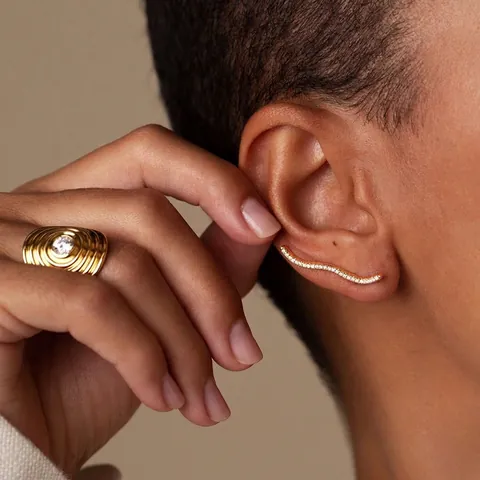 Collana a Onde in Acciaio Inossidabile Placcato Oro 18K Intarsiata di Strass Minimalista Stile Ins Gioielli Geometrici per Donne Ragazze