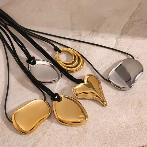 Stainless Steel Geometric Pendant Necklace With Black Cord Waterproof Hypoallergenic Minimalist Jewelry For Women Men