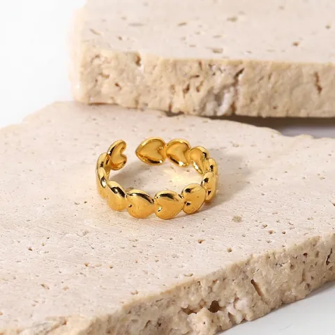 Vintage 18K Verguld Roestvrij Staal Hartvormige Open Verstelbare Ring Voor Dames Minimalistische Sierlijke Vingering Mode Sieraden