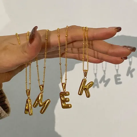 3D Puffy Ballon Anfangsbuchstabe Halskette Für Damen Bubble Buchstaben Anhänger Edelstahl Schmuck Vergoldet Accessoires