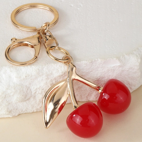 Cute Realistic Cherry Shaped Keychain Resin Alloy Fruit Pendant Gold Lobster Clasp Bag Hanging Ornament Fashion Women Gift