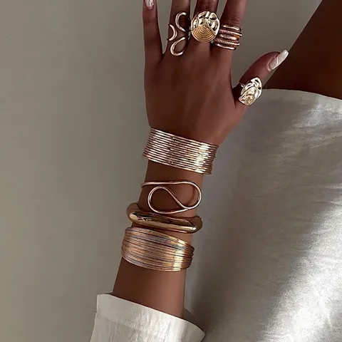 Geometrische Open Armband Roestvrij Staal Verguld Abstracte Curve Statement Mode Armband Voor Dames Waterdicht