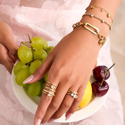 Hartjuwelen Verguld Roestvrij Staal Met Zirkonia Armband En Ring Voor Dames Mode Elegant Cadeau Bruiloft Feest