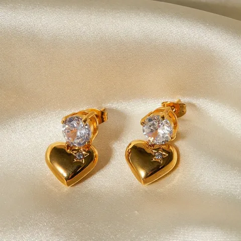 Minimalist Stainless Steel Heart Pendant Earrings For Women Gold Plated Zirconia Geometric Star Inlaid Jewelry Gift
