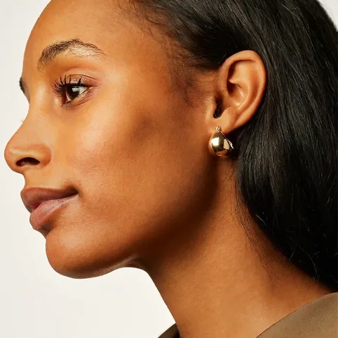 Minimalistische 18K Gold Plattierte 316L Edelstahl Dome Creolen Für Damen Chunky Sphärische Wassertropfen Ohrringe