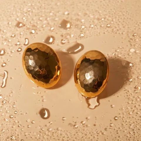 Vintage Stainless Steel Hammered Oval Stud Earrings For Women Gold Electroplated Geometric Fashion Jewelry Accessary Gift
