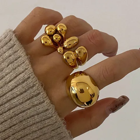 Minimalist Irregular Liquid Metal Ring Gold Plated Stainless Steel Geometric Aesthetic Adjustable Jewelry For Women