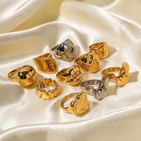 Minimalistische Roestvrijstalen Ringen Voor Dames Heren Geometrische Hart Golf Getextureerde Bandringen Mode Sieraden
