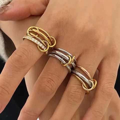 Anillos Apilables de Acero Inoxidable Minimalista para Mujer Chapado en Oro Plata Oro Rosa Diamantes de Imitación Joyería de Dedo Elegante