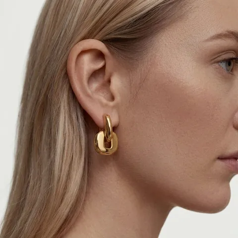 Stainless Steel Link Drop Earrings Bi-color Gold Silver Geometric Waterproof Hypoallergenic Modern Minimalist For Women