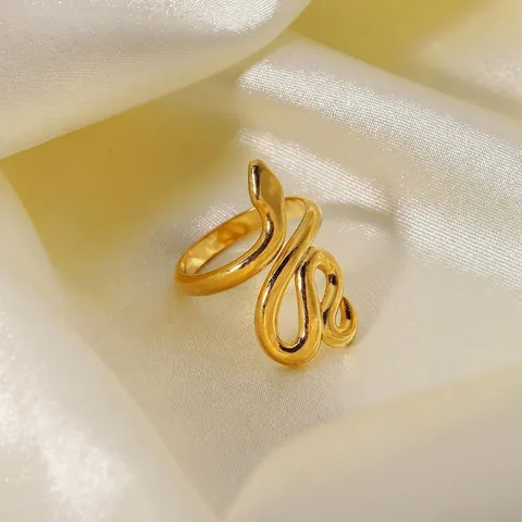 Stainless Steel 18K Gold Plated Snake Wrap Open Adjustable Ring For Women Fashion Animal Finger Jewelry Accessory