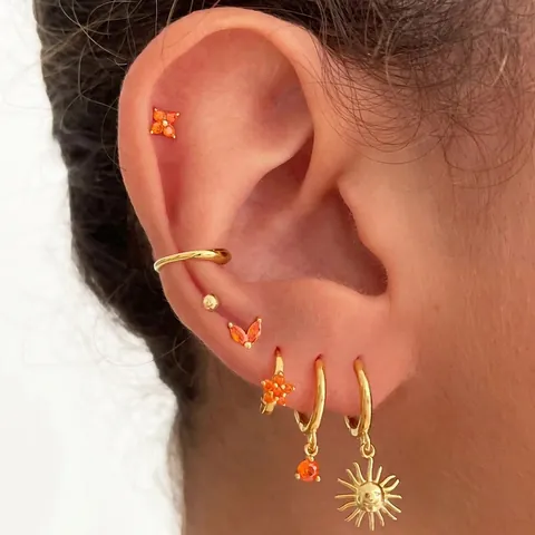 Sonnen Gesicht Anhänger Creolen Edelstahl 18K Vergoldet Vintage Geometrischer Schmuck Für Damen