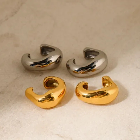 Boucles D'oreilles Ear Cuff Acier Inoxydable Plaqué Or 18K Non Percées Forme C Irrégulières Polies Minimalistes Femmes