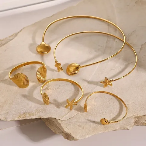 Collana Girocollo Aperta Con Conchiglia Di Capasanta E Stella Marina Acciaio Inossidabile Gioielli Tema Oceano Per Donne