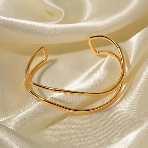 Brazalete De Ola Irregular Chapado En Oro De 18K Acero Inoxidable Ancho Superficie Rugosa Joyería De Moda Para Mujer