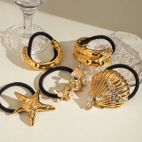 Elastici Per Capelli In Acciaio Inossidabile Con Ciondolo Stella Marina Tartaruga Conchiglia Coda Di Cavallo Metallo Martellato