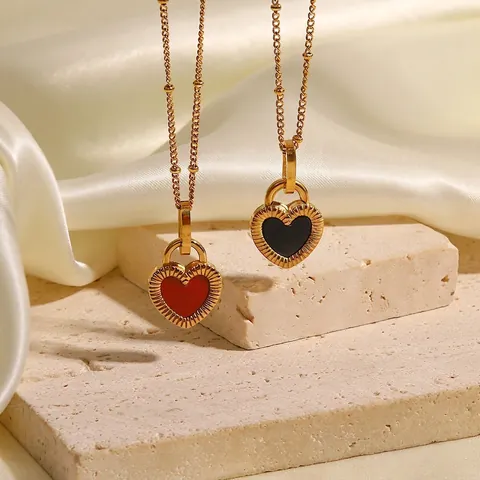 Collier Pendentif Cœur Double Face en Acier Inoxydable Vintage Luxe Léger Français Plaqué Or Bijoux de Cœur pour Femme Cadeau