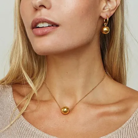 Minimalist Stainless Steel Gold Ball Pendant Necklace For Women Adjustable Box Chain Geometric Fashion Jewelry Accessory