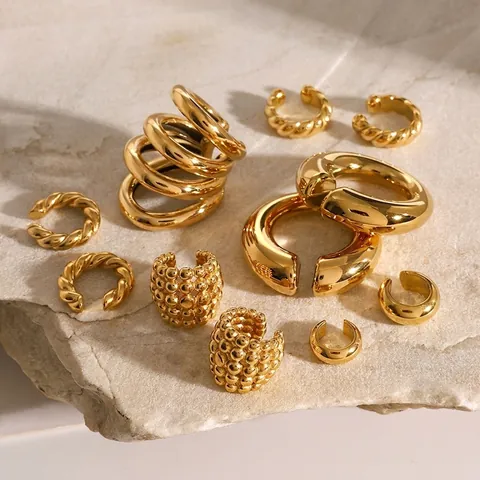Ear Cuffs En Acier Inoxydable Plaqué Or Imperméable Hypoallergénique Épais Torsadé Géométrique Boucles D'oreilles Clip Pour Femmes