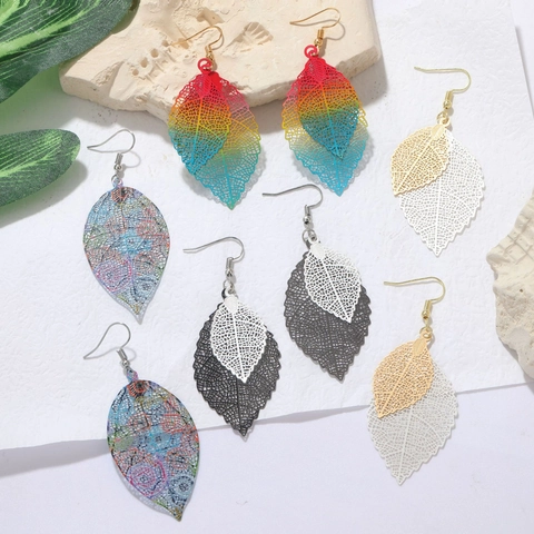 Vintage Punk Kupfer Hohl Blatt Ohrhänger Für Damen Bohemisch Lagen Blatt Ohrringe Set Mode Schmuck Geschenk