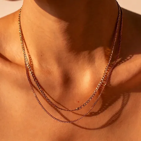 Collana A Doppio Strato Acciaio Inossidabile Catena Figaro Fine Gioielli Minimalisti Regalo Per Donne