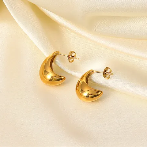 18K Gold Plated Stainless Steel Waterdrop Chunky Hoop Earrings For Women Minimalist Geometric Bold Hollow Drop Earrings