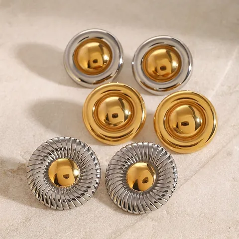 Europäischer Stil Edelstahl Spirale Textur Runde Ohrstecker Für Damen High Sense Geometrisch Gold Silber Plattiert Schmuck