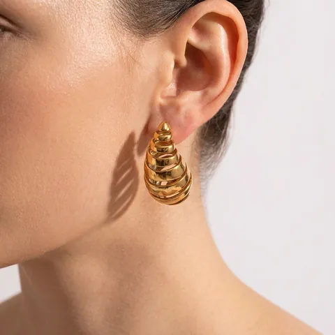 Pendientes De Acero Inoxidable Chapado En Oro De 18K Aros De Espiral Minimalistas Impermeable Hipoalergénico Para Mujer