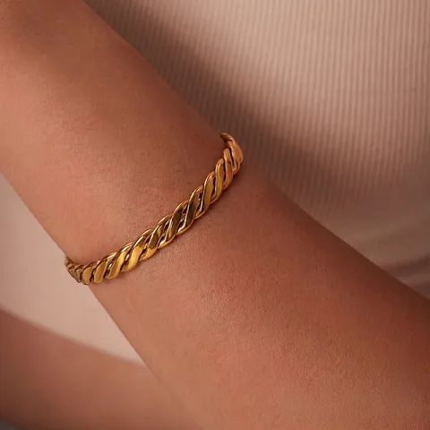Women Fashion Minimalist Twisted Rope Bangle Bracelet Stainless Steel Gold Plated Ins French Style Elegant Jewelry
