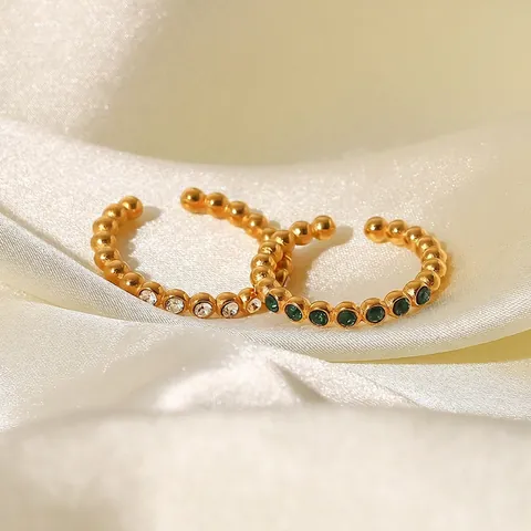 18K Vergulde Roestvrijstalen Kralen Ring Verstelbare Open Zirkoon Elegante Groene Witte Stenen Sieraden Voor Dames