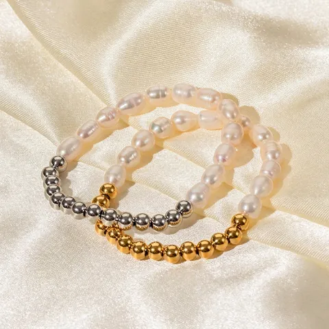 Bracelet Perles D'eau Douce Avec Perles En Acier Inoxydable Plaqué Or PVD Bijoux Élégants Pour Femmes