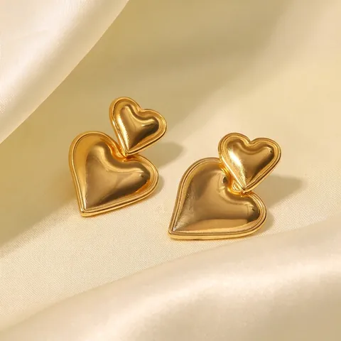 Double Heart Stud Earrings Stainless Steel 18K Gold Plated Minimalist Geometric Fashion Jewelry For Women Anti-Allergy