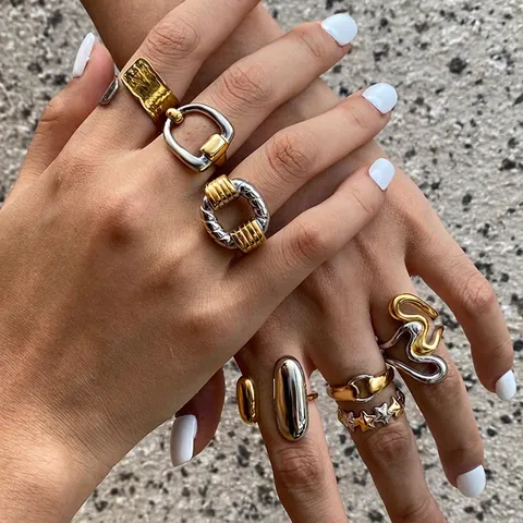Anillo Bicolore Acciaio Inossidabile Geometrico Intrecciato Impermeabile Ipoallergenico Gioielli Moda Per Donne