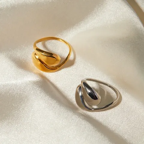 Anello Aperto Intrecciato A Goccia In Acciaio Inossidabile Placcato Oro 18K Gioielli Regolabili Minimalisti Semplici Per Donne