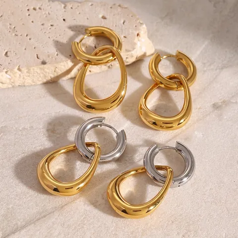Geometrische Geneste Ring Oorbellen Roestvrij Staal Waterdicht Hypoallergeen Goud Zilver Minimalistische Stijl Dames