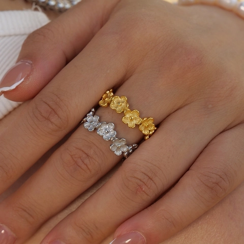 Flower Open Ring Stainless Steel Titanium Non-Fading C-Shaped Geometric Finger Jewelry For Women Ins Style Elegant
