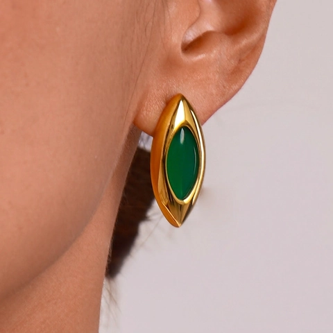 Marquise Stainless Steel Earrings Vintage Gold Plated Inlaid Stone Waterproof Hypoallergenic Jewelry For Women
