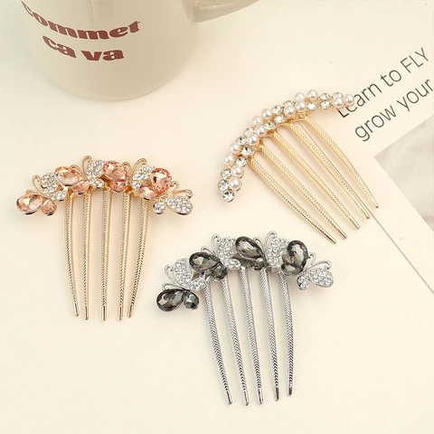 Elegante Peine para el Cabello de Mariposa de Aleación para Mujer Novia Boda Perla Artificial de Imitación Strass Cristal Accesorios para el Cabello Joyería