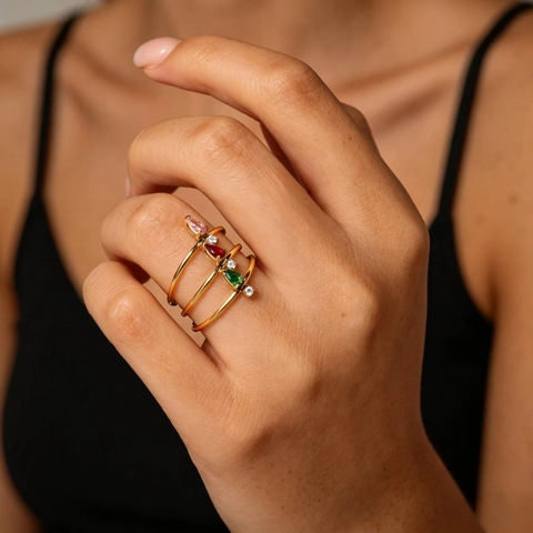 Elegante Anillo de Acero Inoxidable Chapado en Oro Con Diamantes de Imitación de Pera para Mujer Estilo Coreano Simple Anillo de Joyería de Gota de Agua