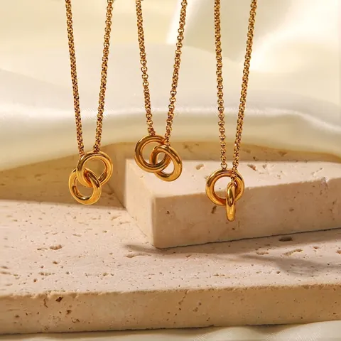 Minimalistische In Elkaar Grijpende Dubbele Ring Hanger Ketting Voor Vrouwen Verguld Roestvrij Staal Ketting Sieraden Cadeau